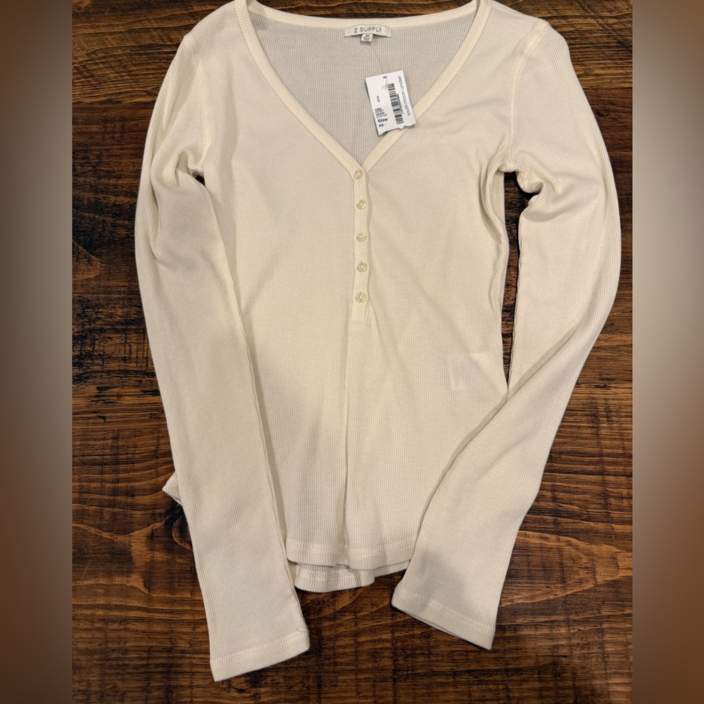 Z Supply Long Sleeve Henley Top in Cream